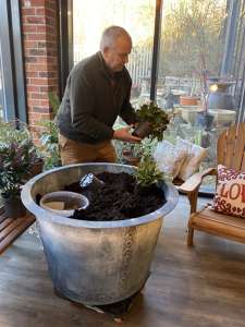 How to plant large iron riveted planter - planting pots