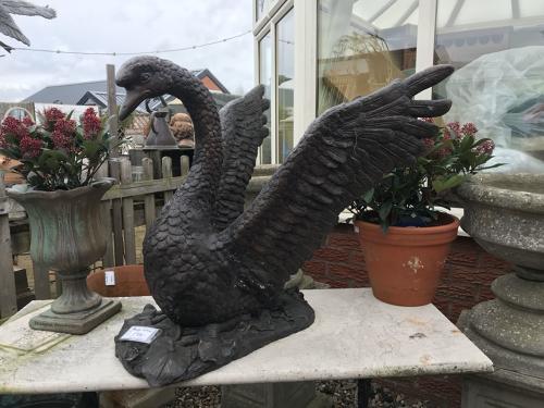 Large bronze swan garden statue