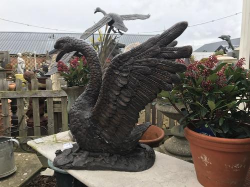 Large bronze swan garden statue