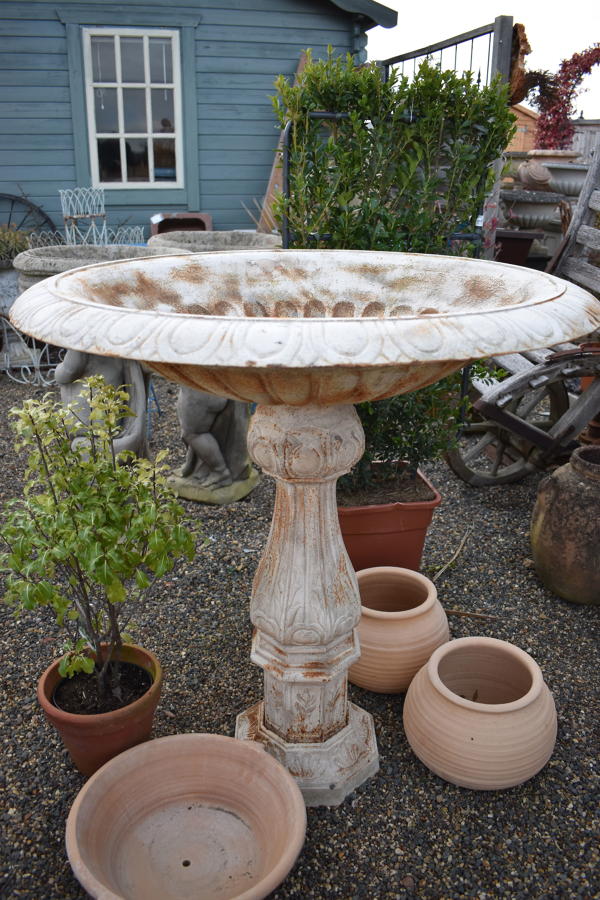 Large cast iron shallow planter on column - tazza urn