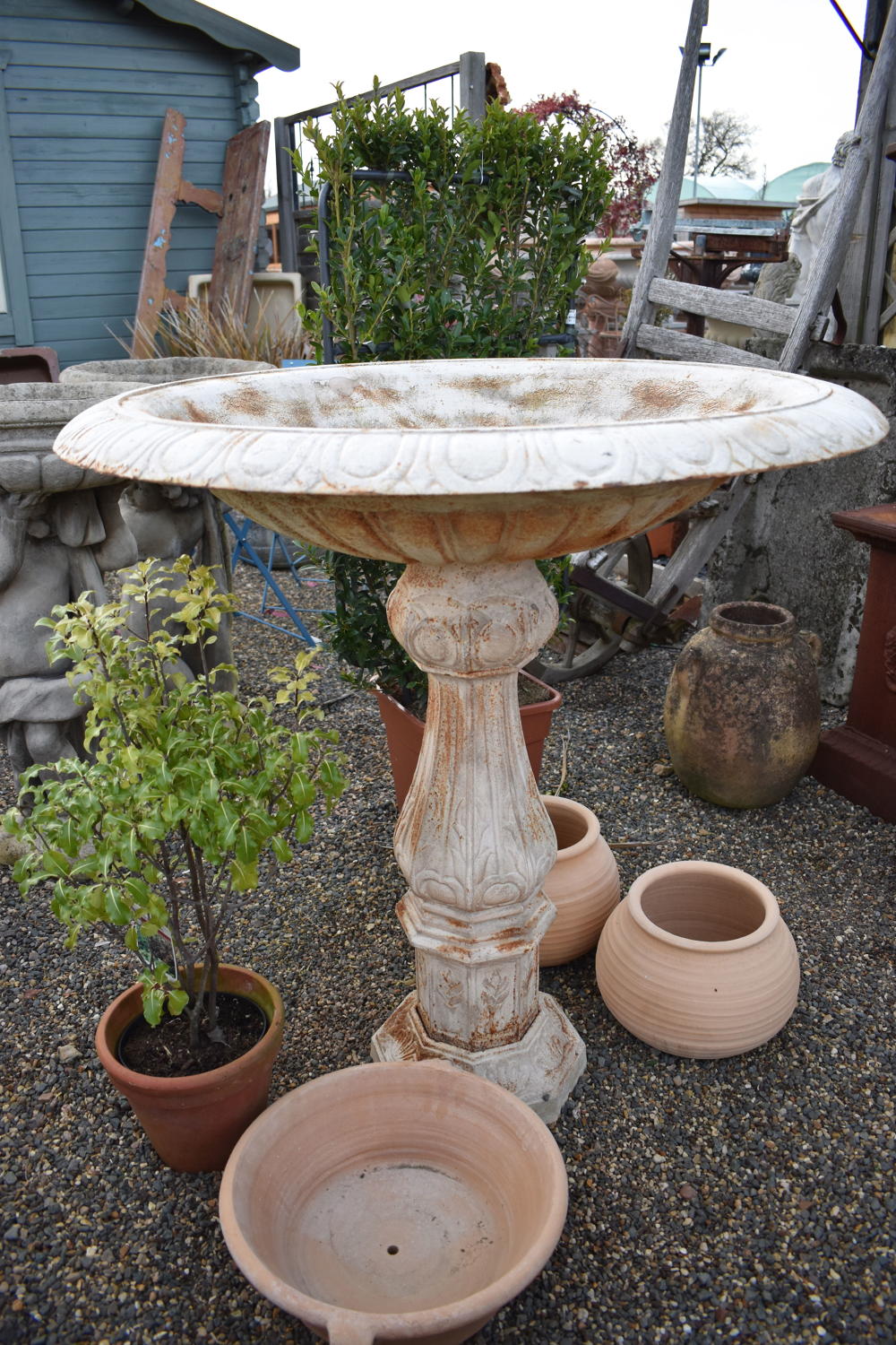 Large cast iron shallow planter on column - tazza urn