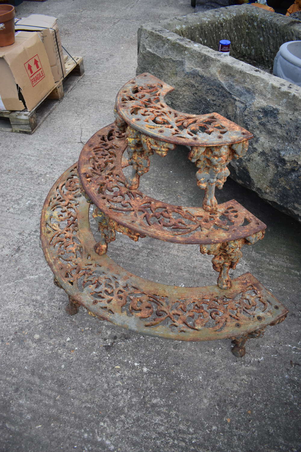 Coalbrookdale style cast iron rusty plant stand