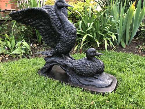 Bronze garden statue of two ducks - bronze duck sculpture