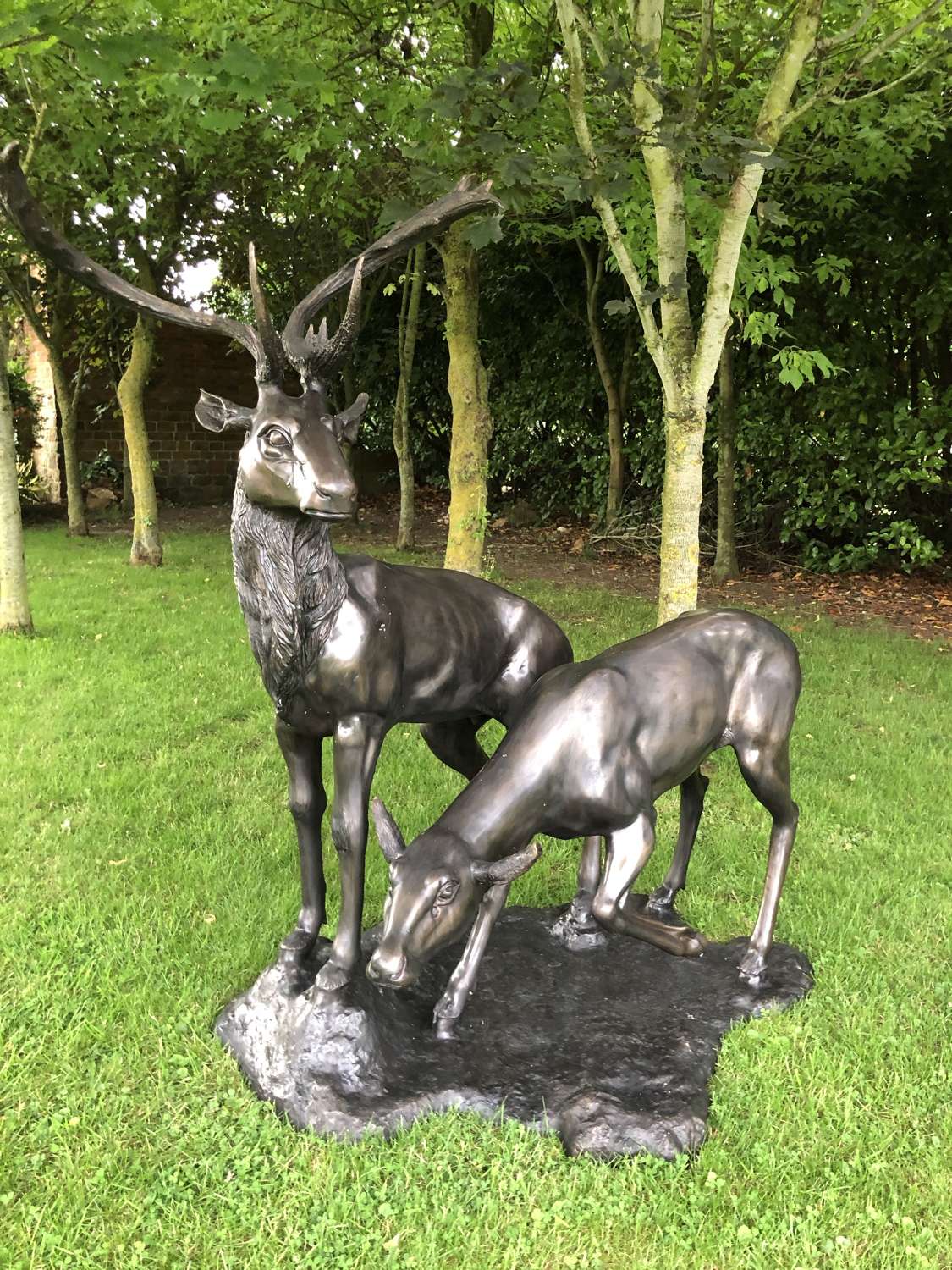 Pair of Deer bronze sculpture - Stag & doe bronze statue