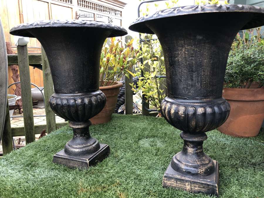 Pair of campagna urns 62 cm black/bronze finish