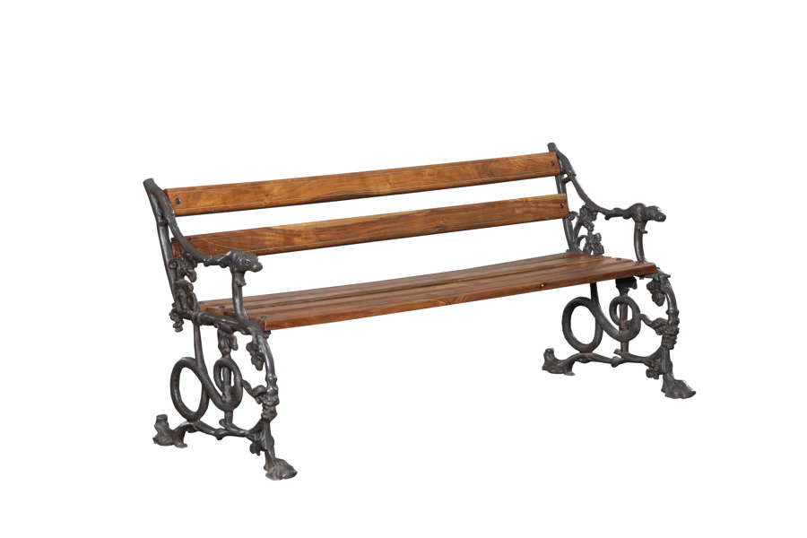 Victorian Style (Coalbrookdale) Cast Iron Dog & Serpentine Bench