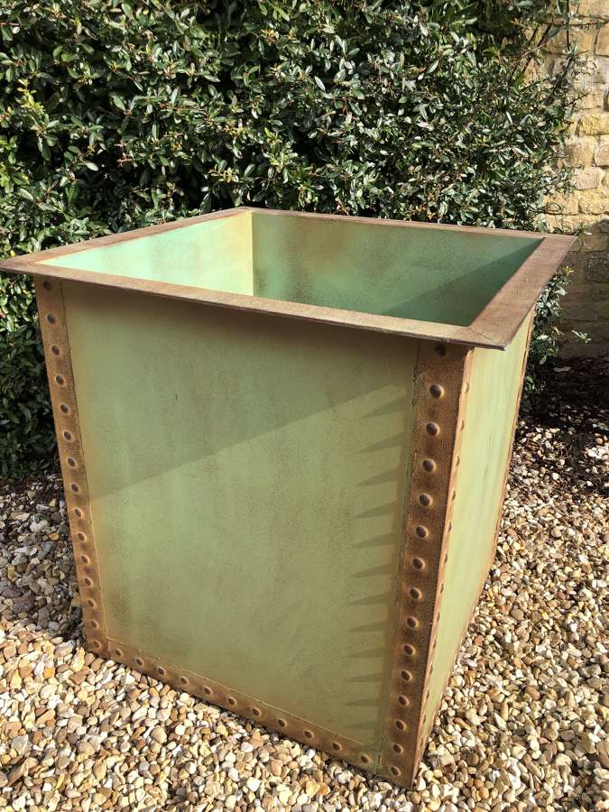 Square Iron Riveted Planters - Iron Tubs - Riveted Planters Green