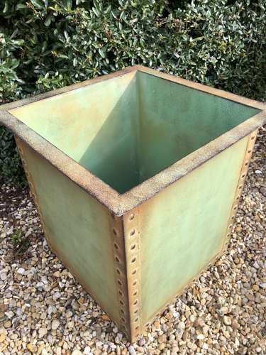 Square Iron Riveted Planters - Iron Tubs - Riveted Planters Green