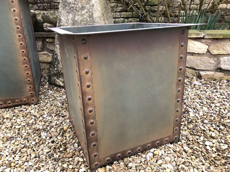 Square Iron Riveted Planters - Iron Tubs - Riveted Planters Blue