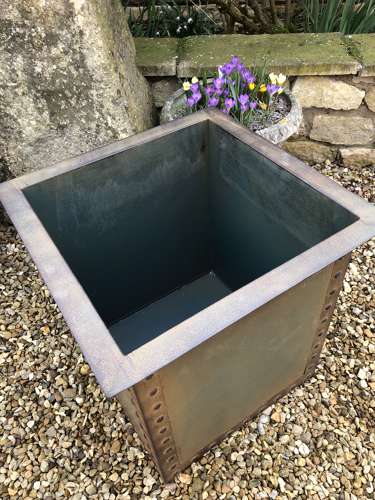 Square Iron Riveted Planters - Iron Tubs - Riveted Planters Blue