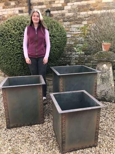 Square Iron Riveted Planters - Iron Tubs - Riveted Planters Blue