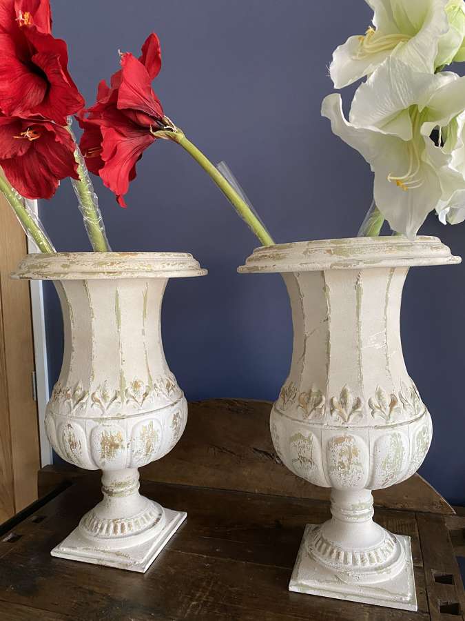 Pair of Light Weight Distressed Indoor Iron Planters