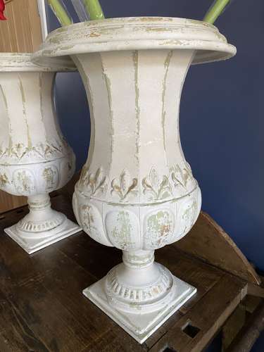 Pair of Light Weight Distressed Indoor Iron Planters
