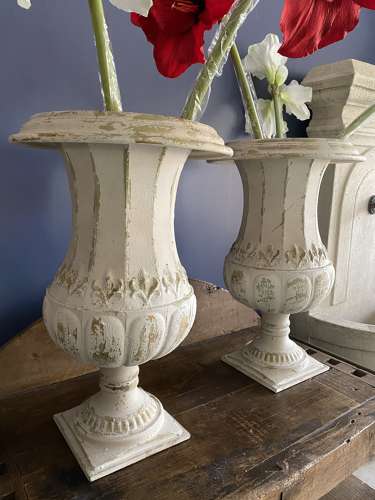 Pair of Light Weight Distressed Indoor Iron Planters