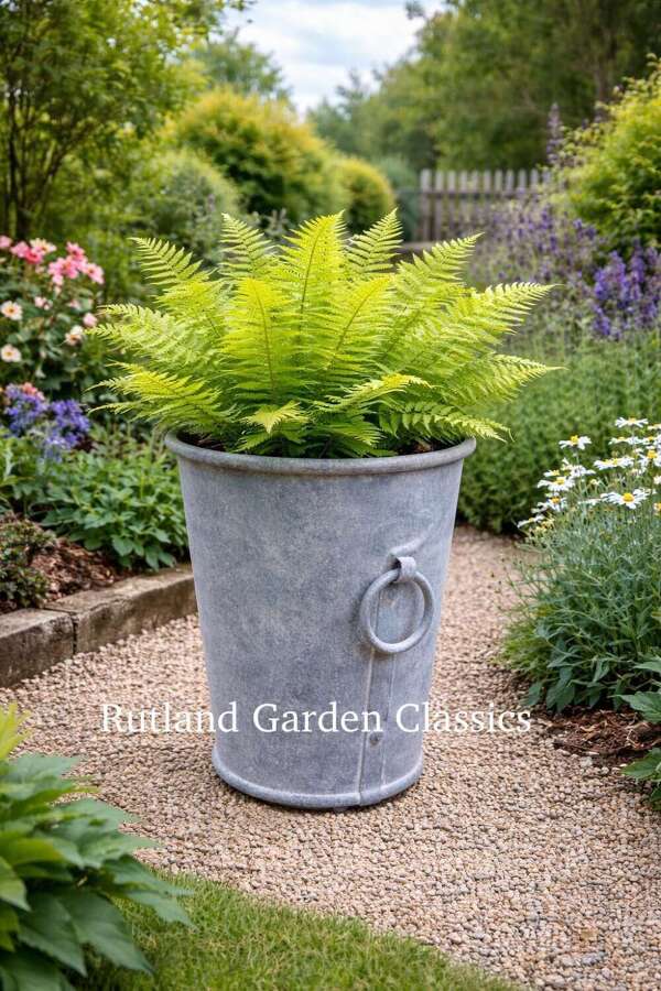 Round Zinc Iron Planter with ring handles 59 cm