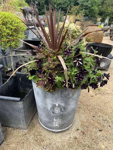 Round Zinc Iron Planter with ring handles 59 cm