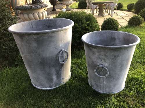 Round Zinc Iron Planter with ring handles 59 cm