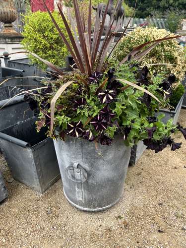 Round Zinc Iron Planter with ring handles 59 cm