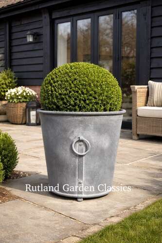 Round Zinc Iron Planter with ring handles 59 cm