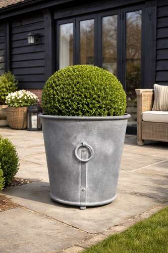Round Zinc Iron Planter with ring handles 59 cm