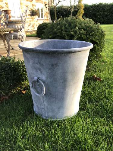 Round Zinc Iron Planter with ring handles 59 cm