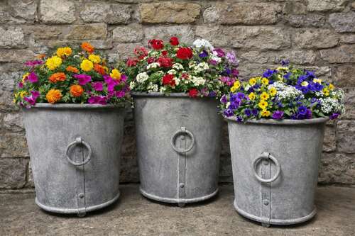 Round Zinc Iron Planter with ring handles 59 cm