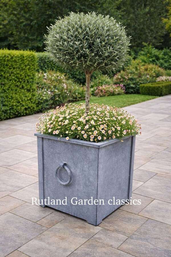 Galvanised Metal planter with ring handles 56 cm sq