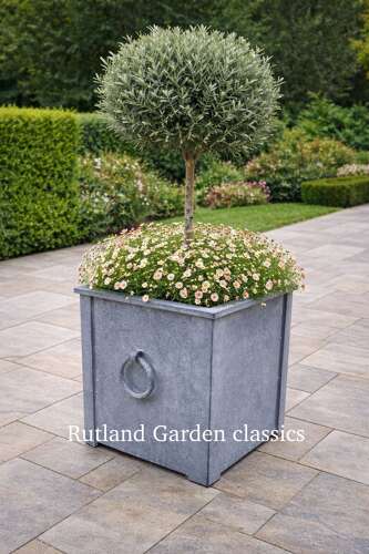Galvanised Metal planter with ring handles 56 cm sq