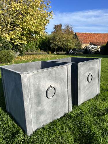 Galvanised Metal planter with ring handles 56 cm sq
