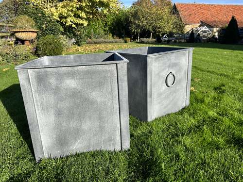 Galvanised Metal planter with ring handles 56 cm sq