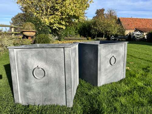 Galvanised Metal planter with ring handles 56 cm sq