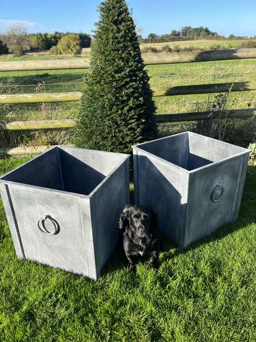 Galvanised Metal planter with ring handles 56 cm sq