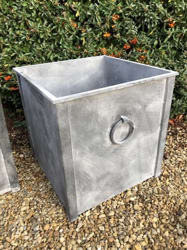 Galvanised Metal planter with ring handles 56 cm sq