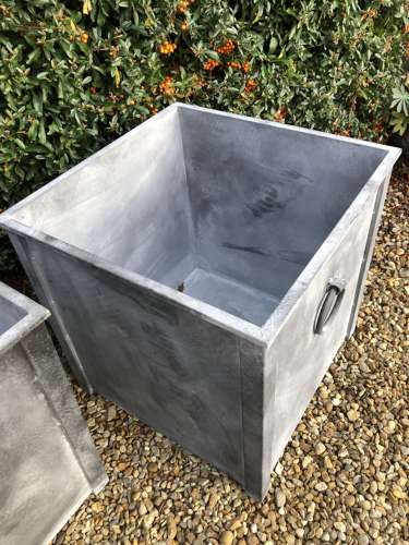 Galvanised Metal planter with ring handles 56 cm sq