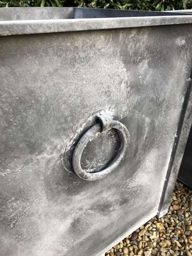 Galvanised Metal planter with ring handles 56 cm sq