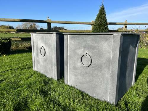 Galvanised Metal planter with ring handles 56 cm sq