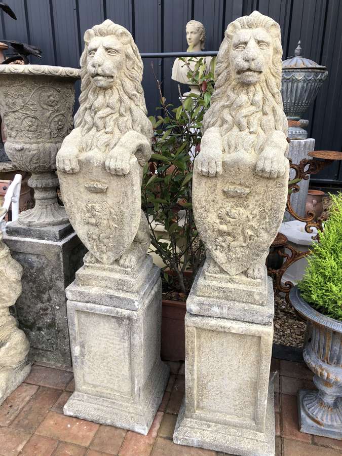 Pair of Stone Lions on plinths