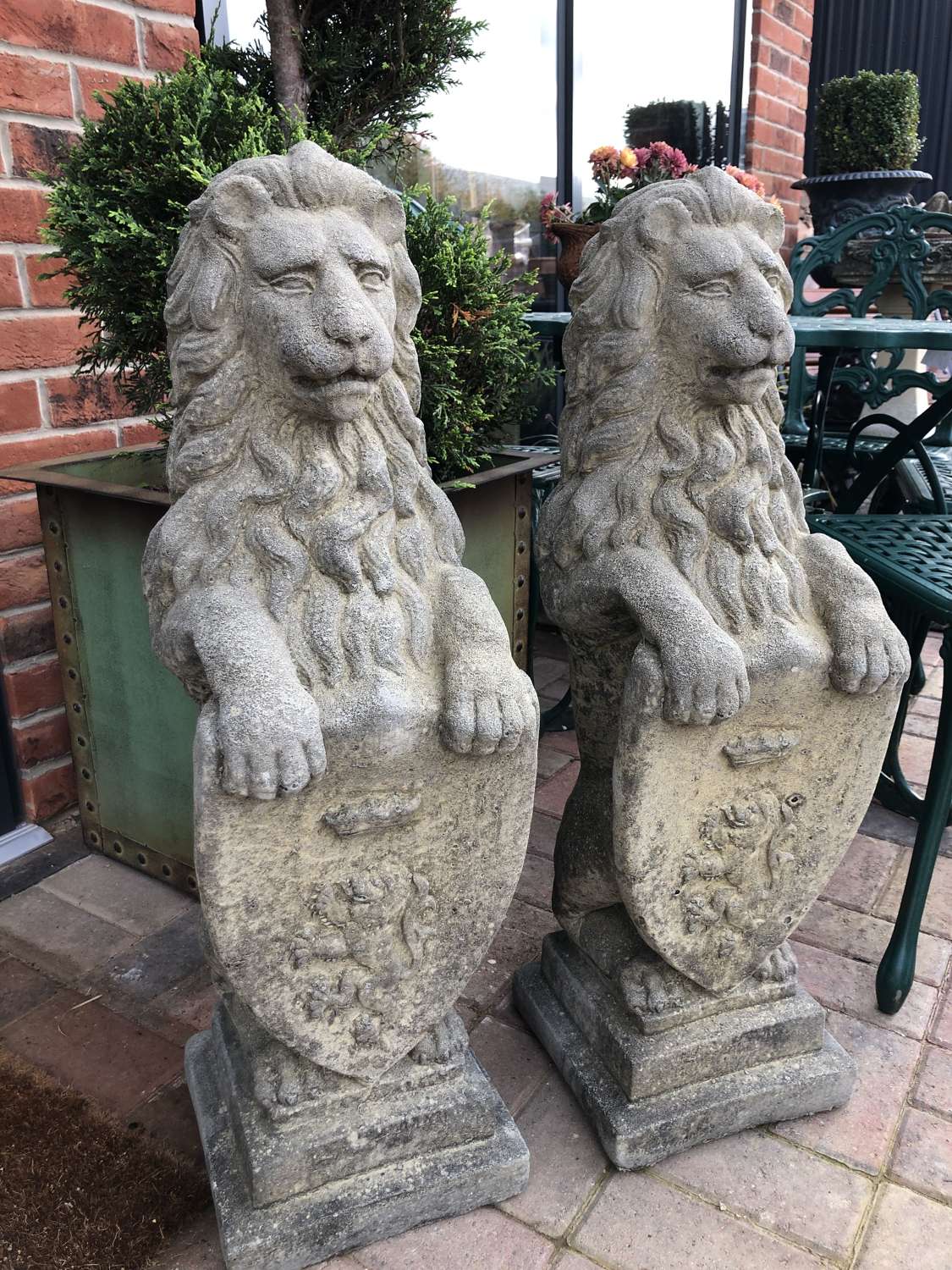 Pair of Heraldic stone lions