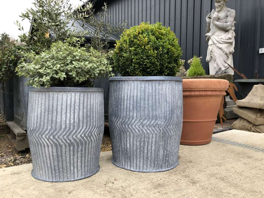 Pair of Galvanised Dolly tub planters - Zinc Planters