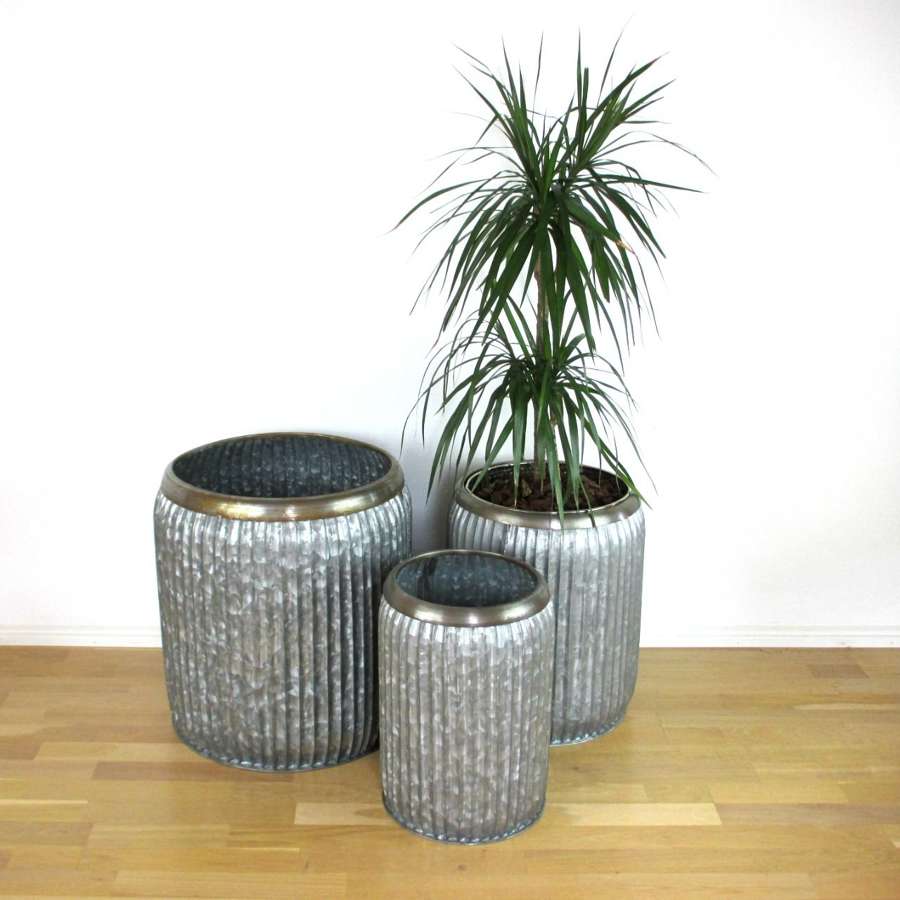 Galvanised Metal Planters - set of three - Zinc Planters