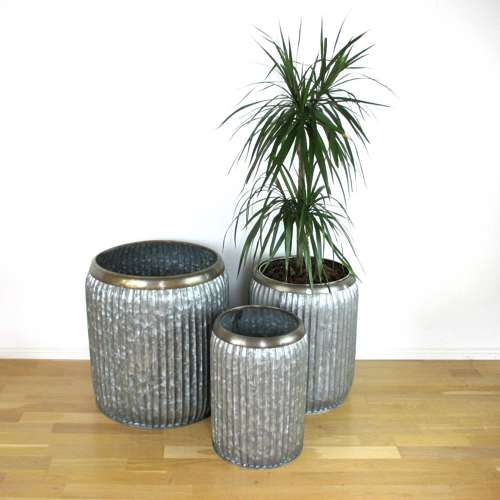 Galvanised Metal Planters - set of three - Zinc Planters
