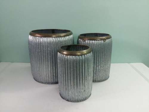 Galvanised Metal Planters - set of three - Zinc Planters