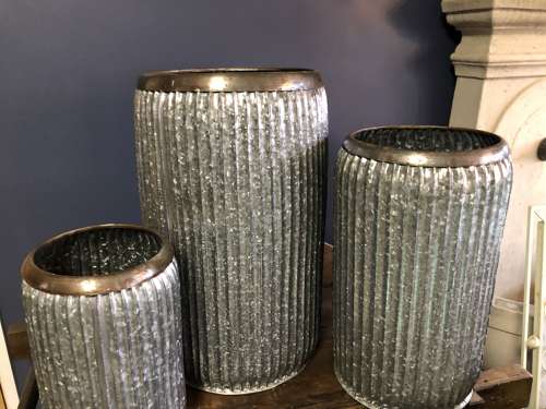 Set of Three Tall galvanised planters - Zinc Planters
