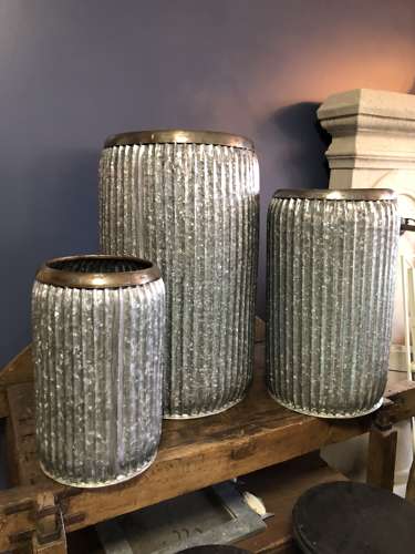 Set of Three Tall galvanised planters - Zinc Planters