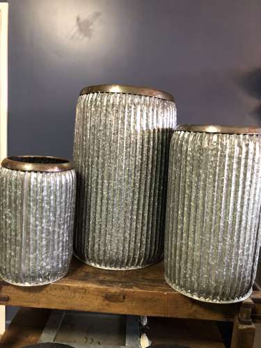 Set of Three Tall galvanised planters - Zinc Planters