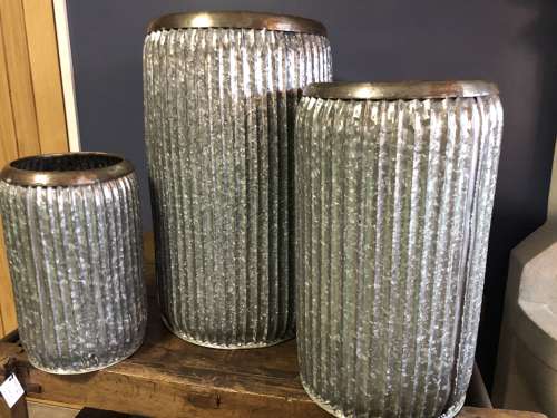 Set of Three Tall galvanised planters - Zinc Planters