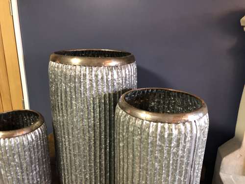 Set of Three Tall galvanised planters - Zinc Planters