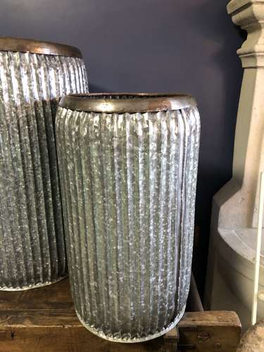 Set of Three Tall galvanised planters - Zinc Planters
