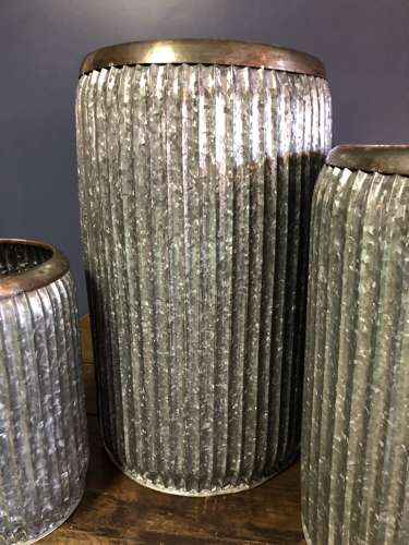 Set of Three Tall galvanised planters - Zinc Planters