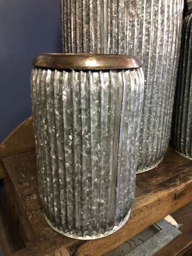 Set of Three Tall galvanised planters - Zinc Planters